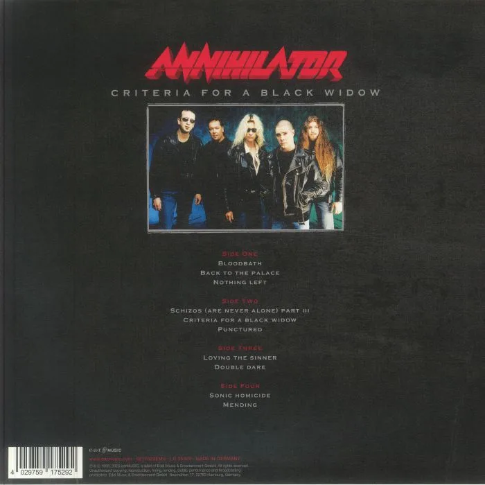 Обратная сторона обложки — ANNIHILATOR — Criteria For A Black Widow (reissue)