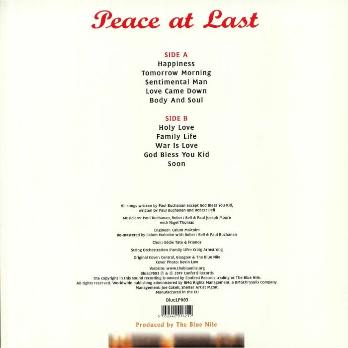 Back cover — The BLUE NILE — Peace At Last