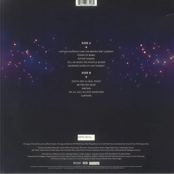 Back cover — Elton JOHN — Captain Fantastic & The Brown Dirt Cowboy: Live At Midsummer Music Wembley Stadium 1975