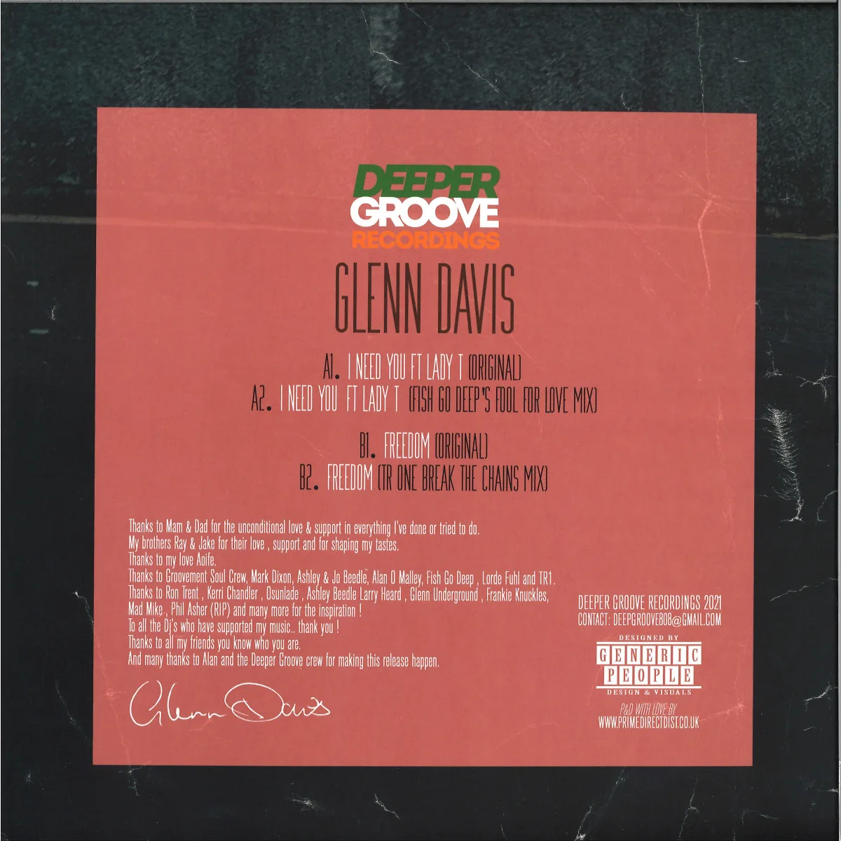 Обратная сторона обложки — Glenn Davis Featuring Lady T — I Need You