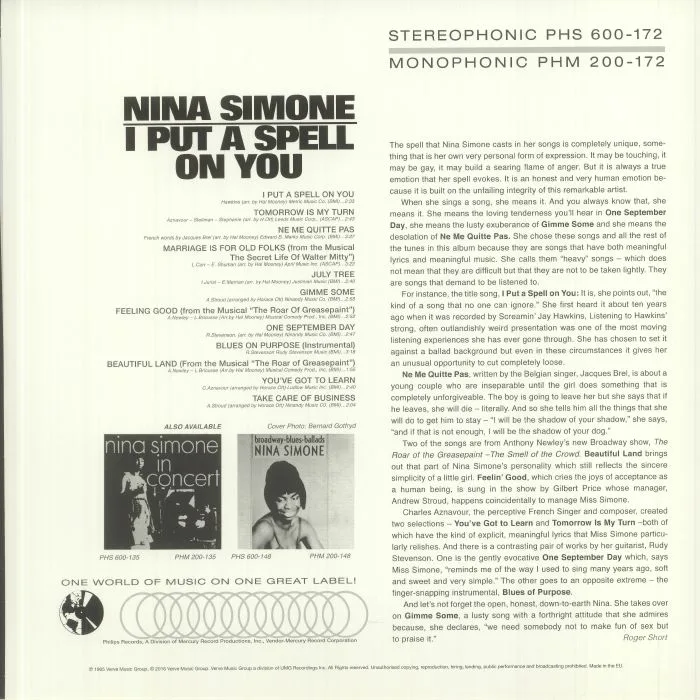 Обратная сторона обложки — Nina SIMONE — I Put A Spell On You