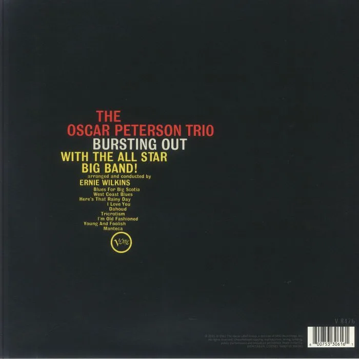 Обратная сторона обложки — The OSCAR PETERSON TRIO — Bursting Out With The All Star Big Band! (reissue)