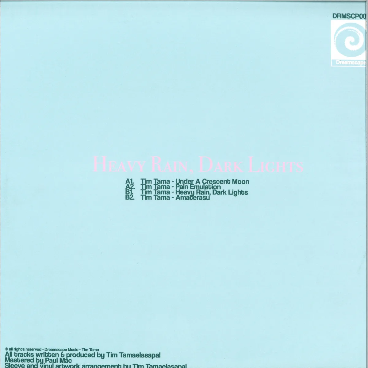 Back cover — Tim Tama — Heavy Rain, Dark Lights