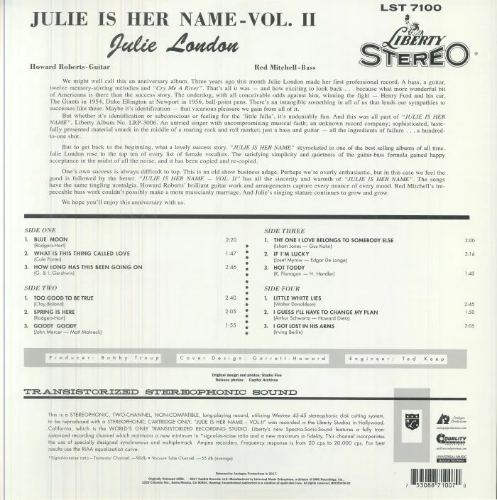 Back cover — Julie LONDON — Julie Is Her Name Vol 2 (Fantasy 45 Series)