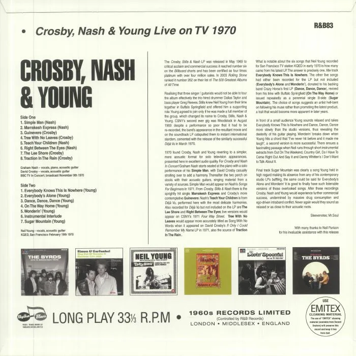 Back cover — CROSBY & NASH / NEIL YOUNG — Live On TV 1970 (mono)