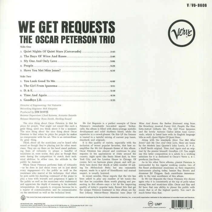 Обратная сторона обложки — The OSCAR PETERSON TRIO — We Get Requests (Acoustic Sounds) (remastered)