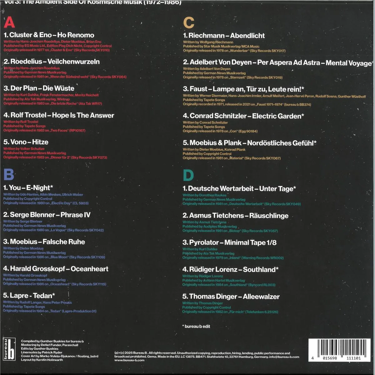 Back cover — Various — SILBERLAND 03 - THE AMBIENT SIDE OF KOSMISCHE MUSIK 197 LP 2x12"