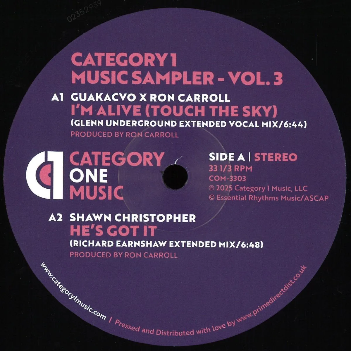 Front cover — Various — Category 1 Music Sampler - Vol. 3 - Dedicated To The Memory Of Ron Carroll