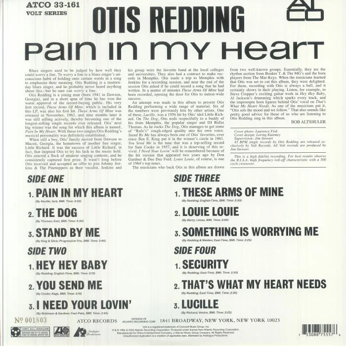 Обратная сторона обложки — Otis REDDING — Pain In My Heart