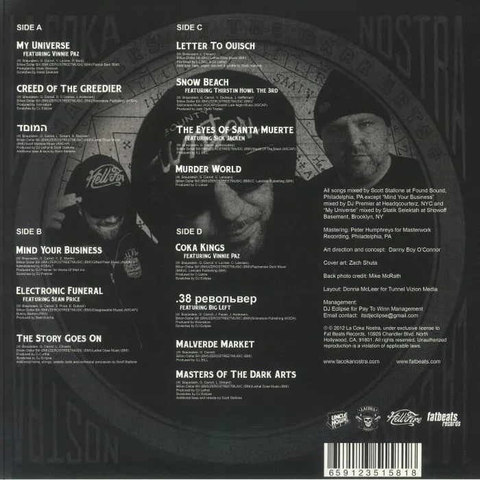 Обратная сторона обложки — LA COKA NOSTRA — Master Of The Dark Arts (reissue)