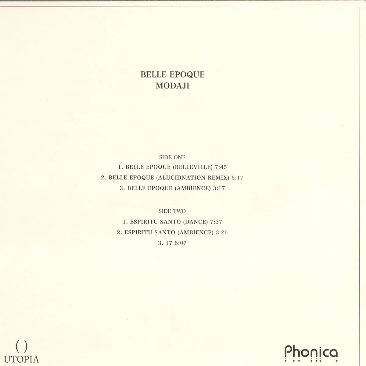Back cover — Modaji — Belle Epoque