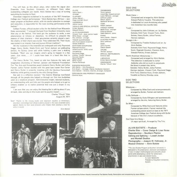 Обратная сторона обложки — The SOUTHERN UNIVERSITY JAZZ ENSEMBLE — Live At The 1971 American College Jazz Festival (remastered)