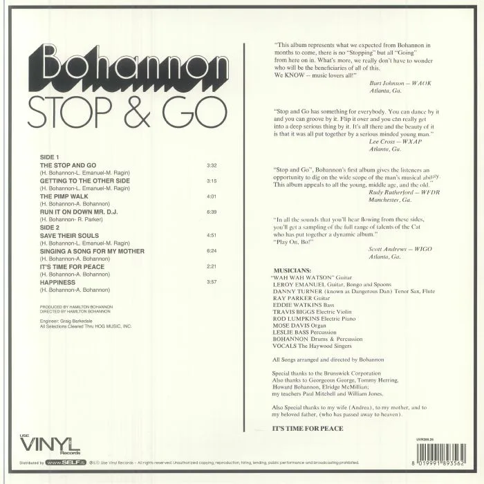 Back cover — BOHANNON — Stop & Go (reissue)