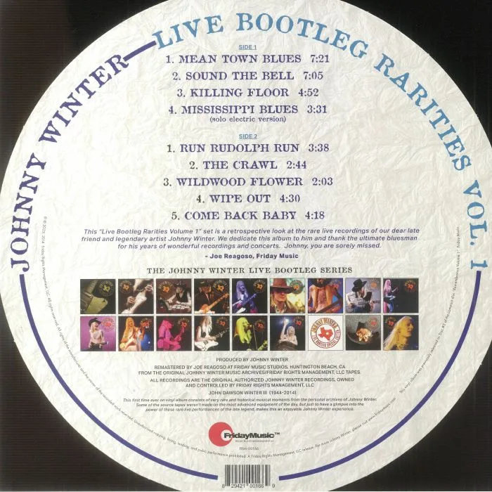 Обратная сторона обложки — Johnny WINTER — Live Bootleg Rarities Volume One