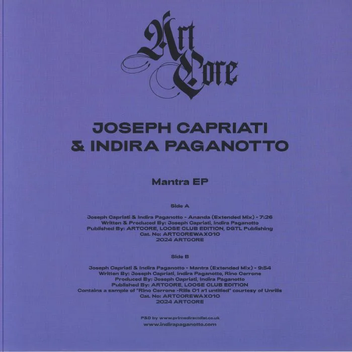 Back cover — Joseph CAPRIATI / INDIRA PAGANOTTO — Mantra EP