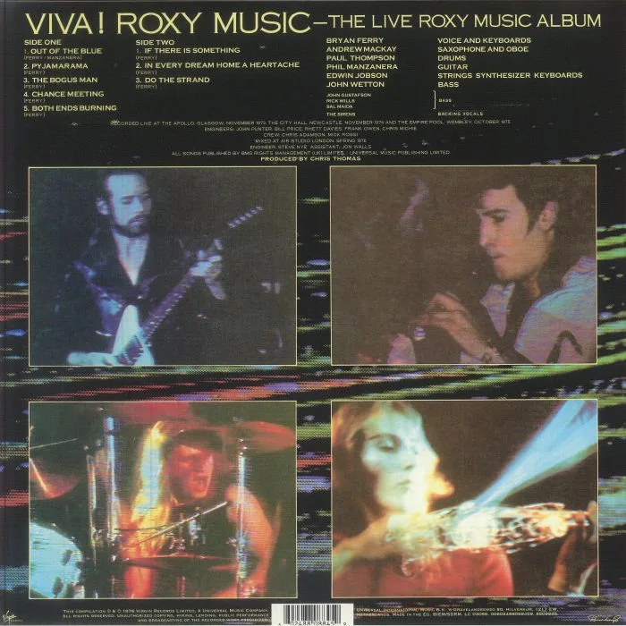 Back cover — ROXY MUSIC — Viva! Roxy Music (50th Anniversary Edition) (Record Store Day RSD 2026)