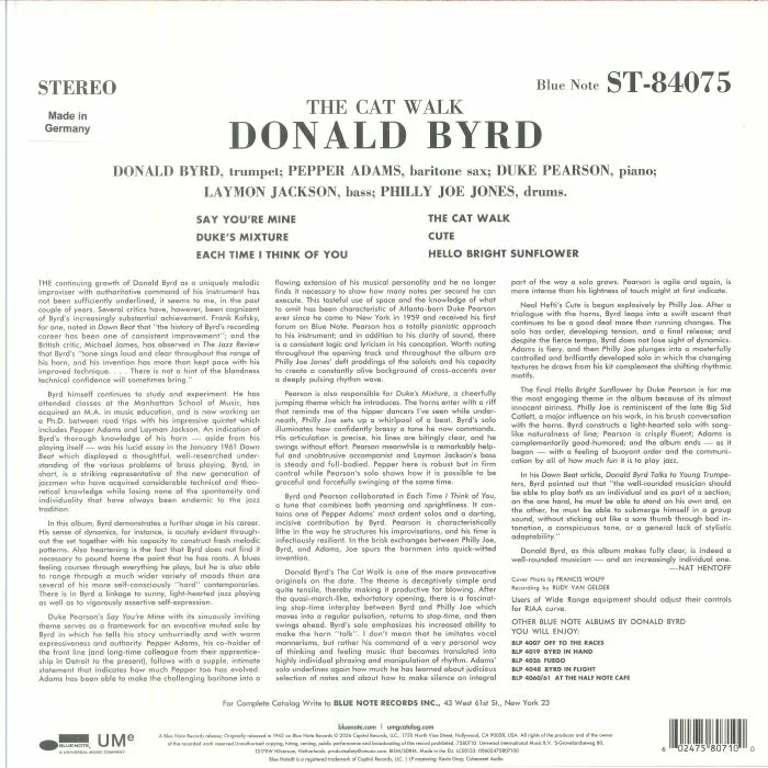 Обратная сторона обложки — Donald BYRD — The Cat Walk (Blue Note Classic Vinyl Series)