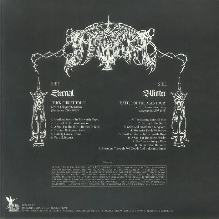 Обратная сторона обложки — IMMORTAL — To The North & Into Eternal Winters: Live In Darkness 1993-1995