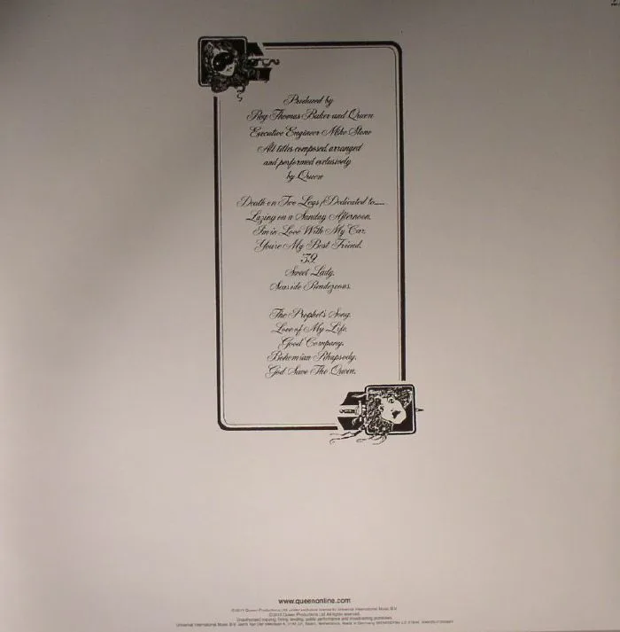 Back cover — QUEEN — A Night At The Opera (half speed mastered)