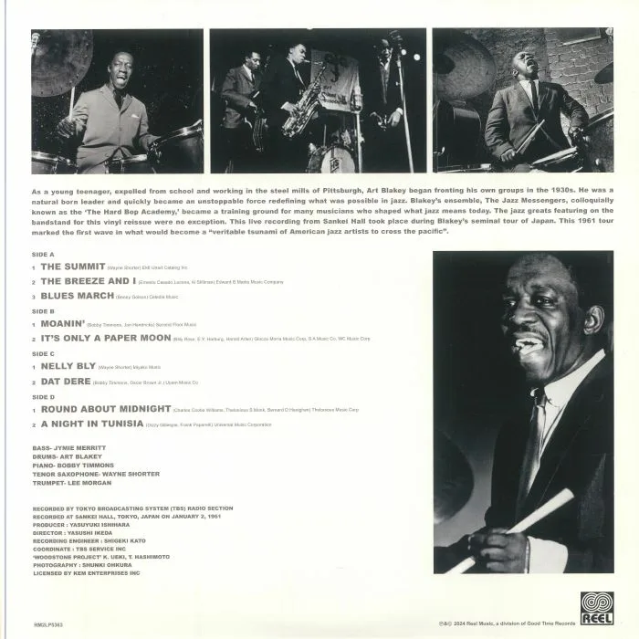 Обратная сторона обложки — Art BLAKEY & THE JAZZ MESSENGERS — A Day With Art Blakey 1961 (reissue)