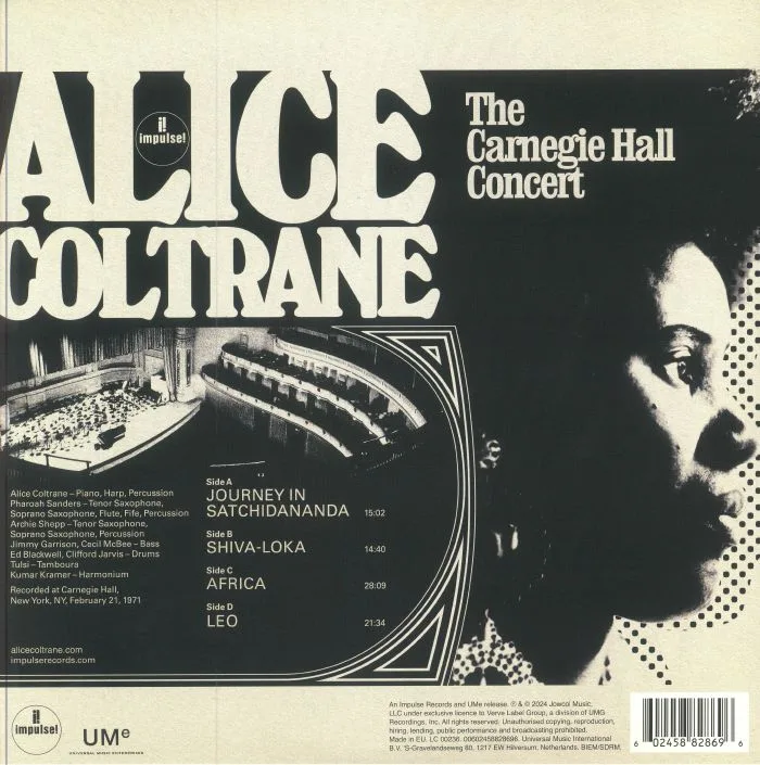 Back cover — Alice COLTRANE — The Carnegie Hall Concert