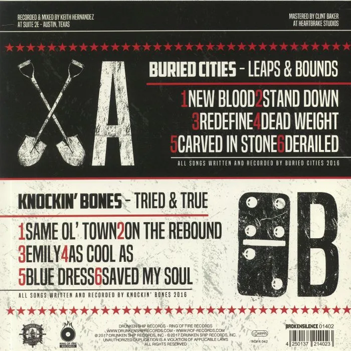 Back cover — BURIED CITIES / KNOCKIN' BONES — Leaps & Bounds / Tried & True