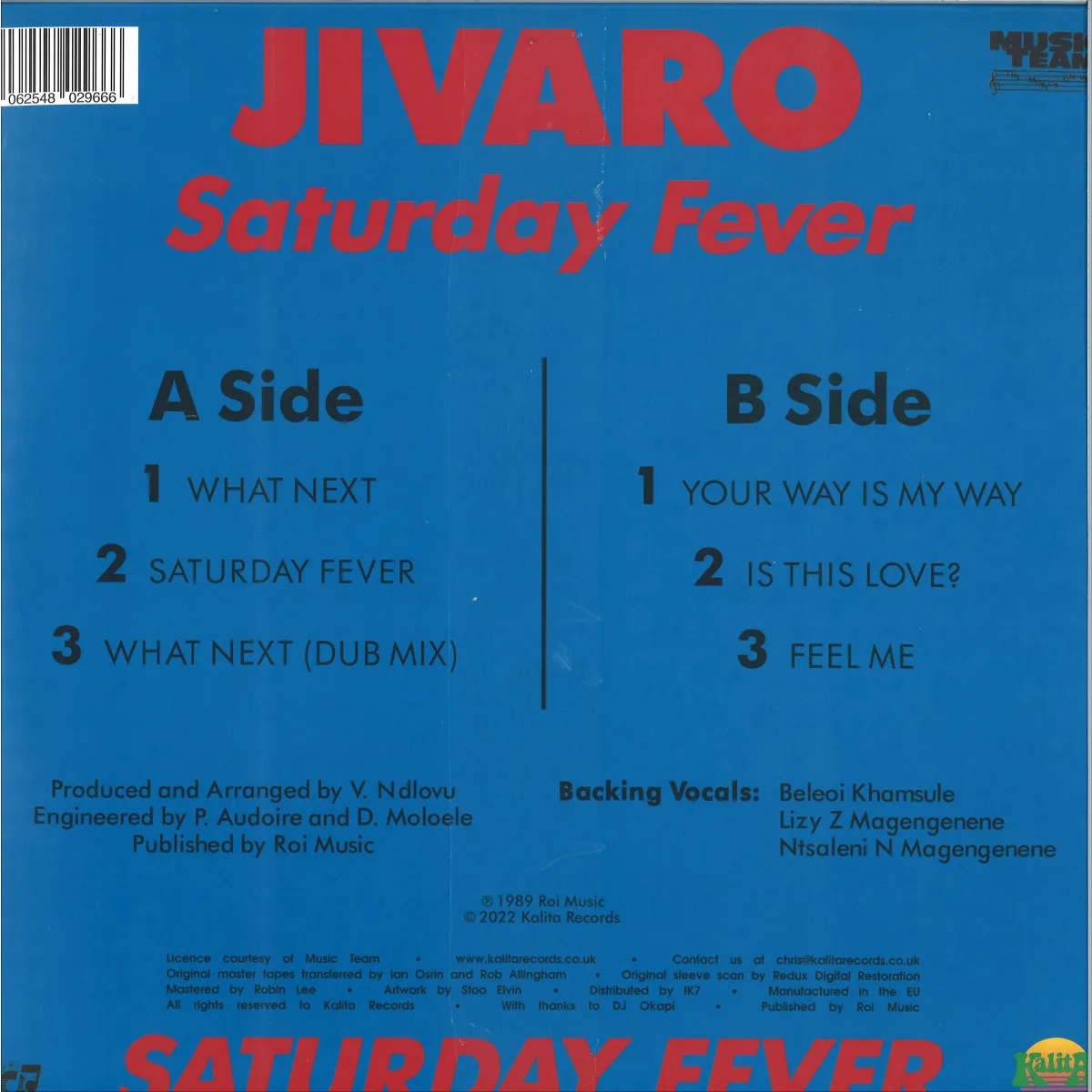 Back cover — Jivaro — SATURDAY FEVER LP