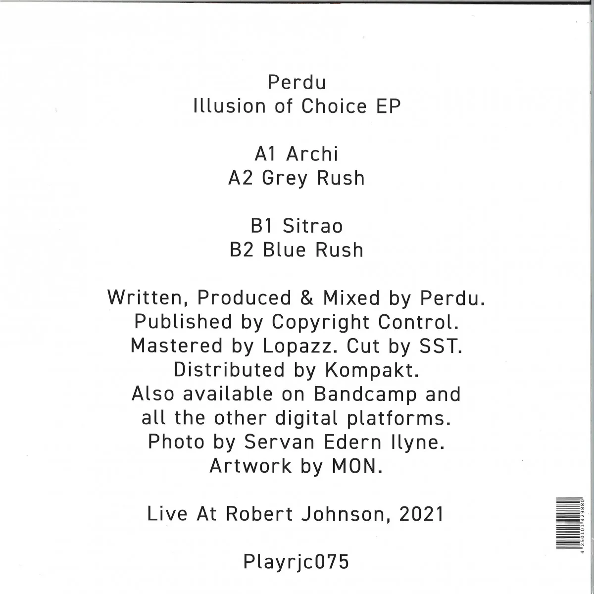 Back cover — Perdu — Illusion of Choice EP