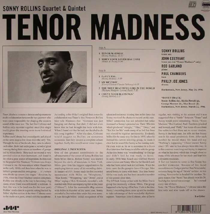 Back cover — Sonny ROLLINS — Tenor Madness (remastered)