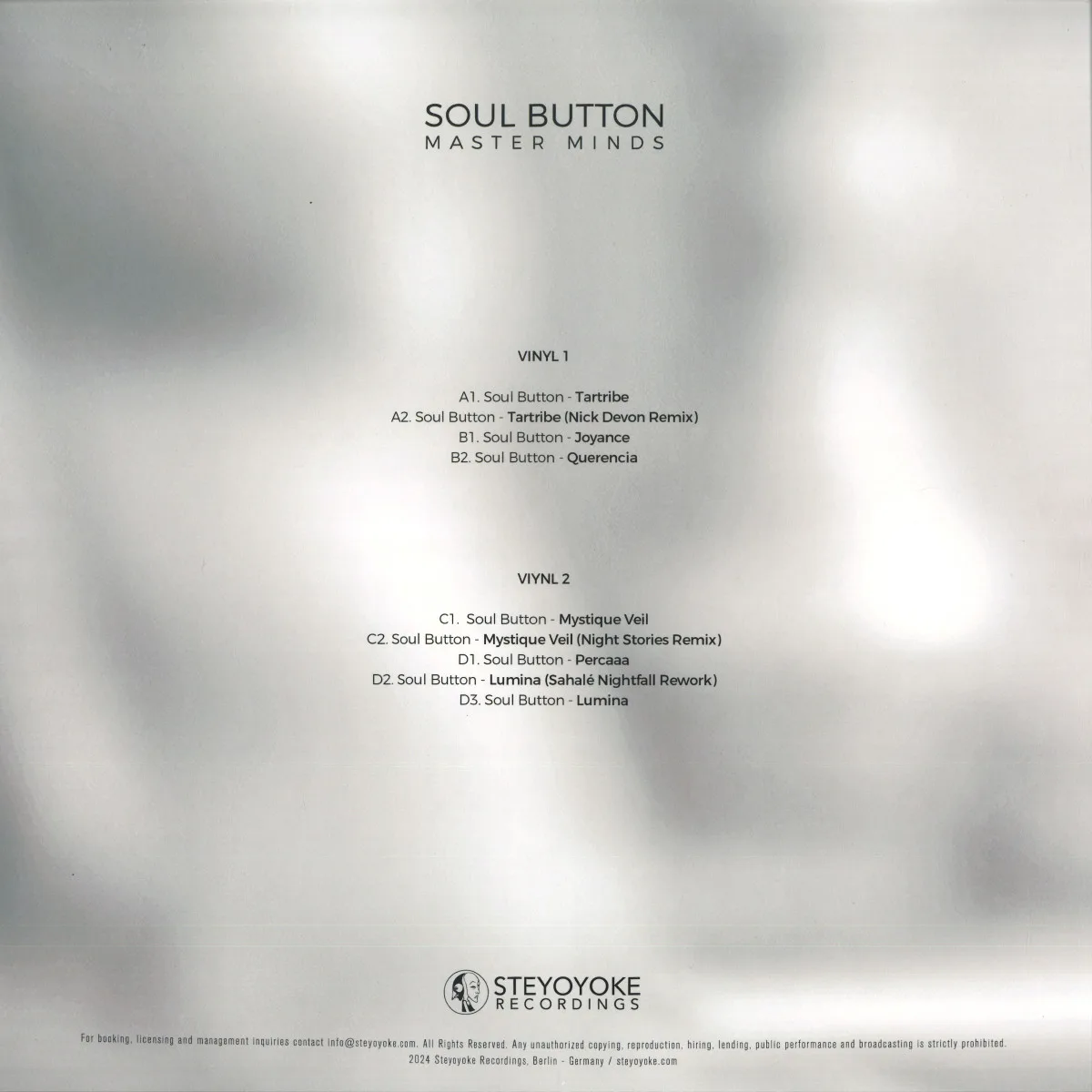 Обратная сторона обложки — Soul Button — Master Minds 2x12"