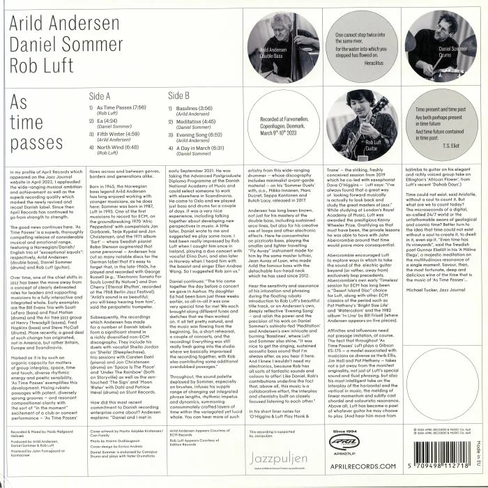Back cover — Arlid ANDERSEN / DANIEL SOMMER / ROB LUFT — As Time Passes