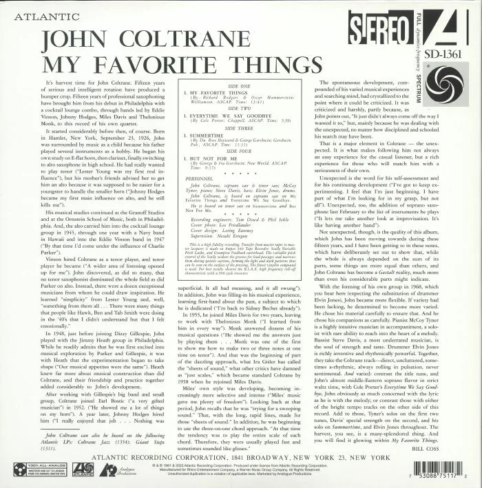 Back cover — John COLTRANE — My Favorite Things (Atlantic Records 75th Anniversary Edition)