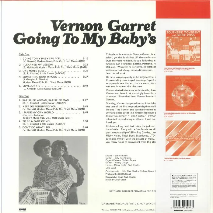 Back cover — Vernon GARRETT — Going To My Baby's Place