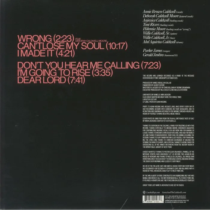 Back cover — ANNIE & THE CALDWELLS — Can't Lose My (Soul)