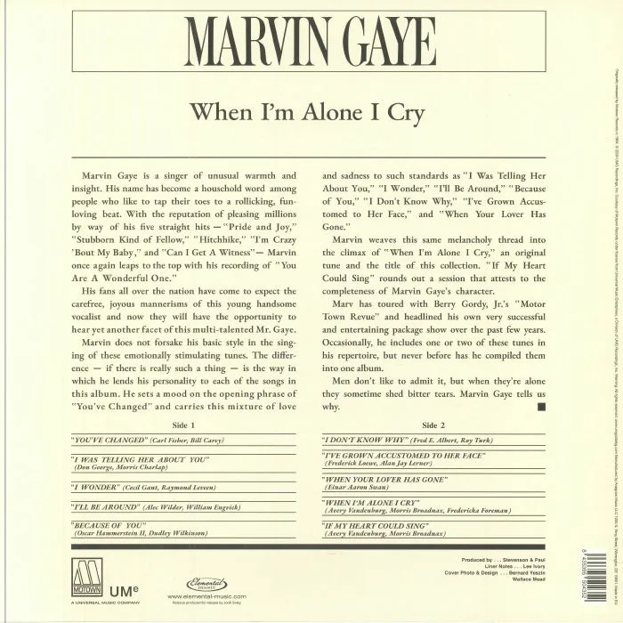 Обратная сторона обложки — Marvin GAYE — When I'm Alone I Cry (mono) (reissue)