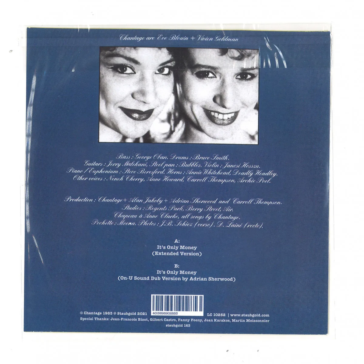 Back cover — Chantage(Eve Blouin&Vivien Goldman) — IT'S ONLY MONEY
