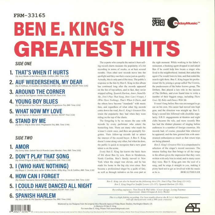 Обратная сторона обложки — Ben E KING — Greatest Hits