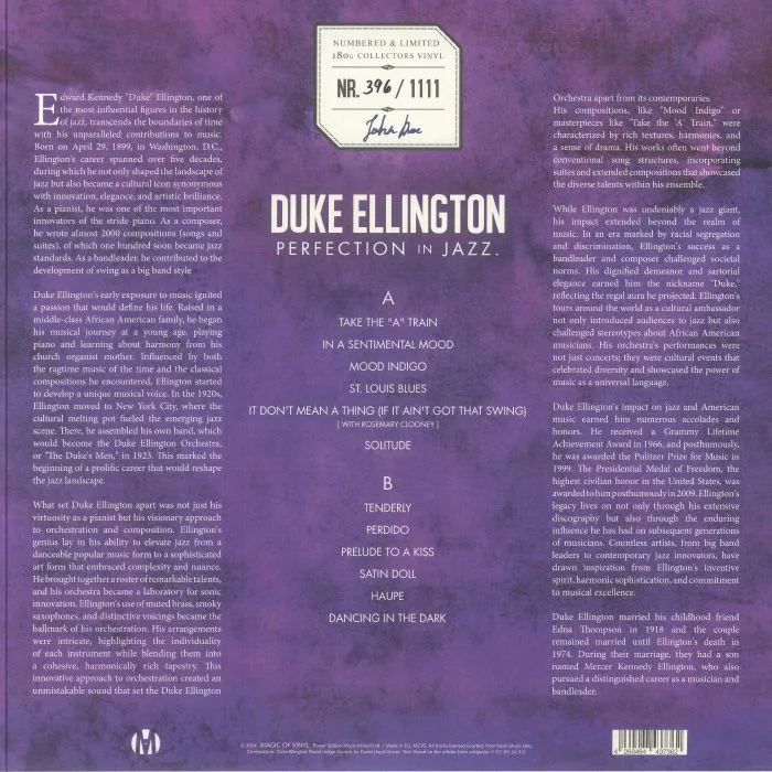 Обратная сторона обложки — Duke ELLINGTON — Perfection In Jazz