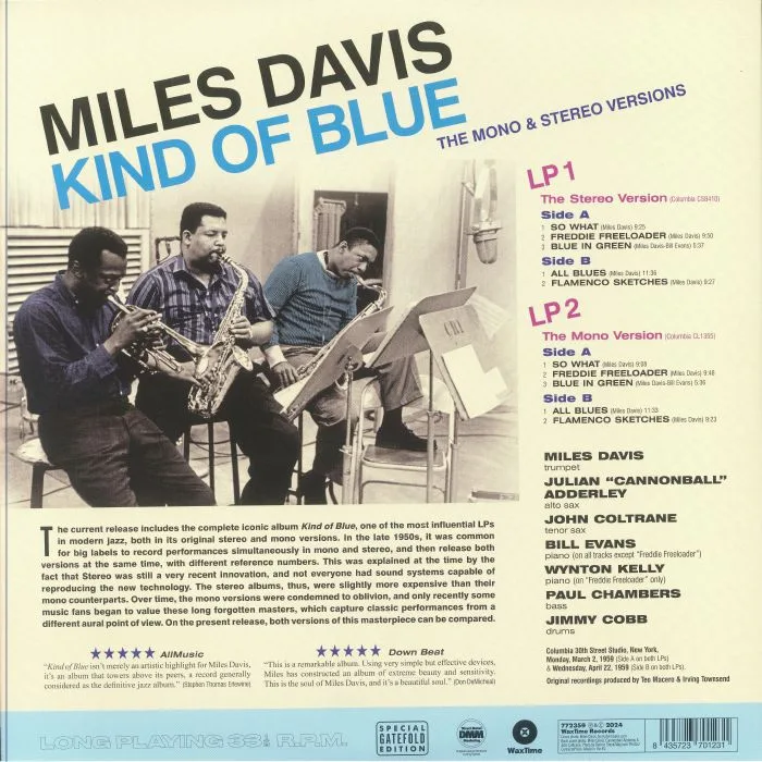 Обратная сторона обложки — Miles DAVIS — Kind Of Blue: The Mono & Stereo Versions