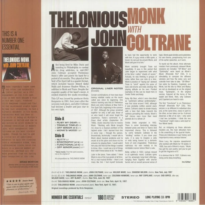 Обратная сторона обложки — Thelonious MONK with JOHN COLTRANE — Thelonious Monk With John Coltrane (reissue)