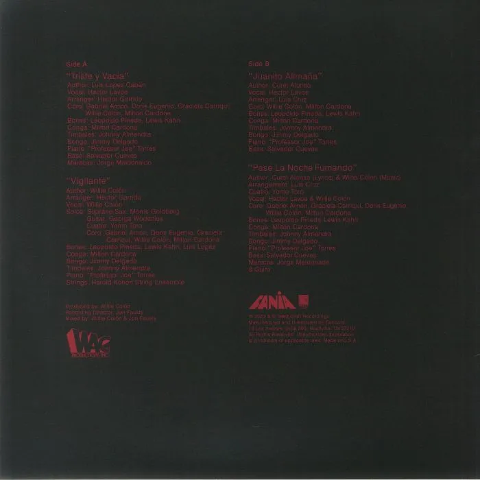 Back cover — Willie COLON / HECTOR LAVOE — Vigilante (40th Anniversary Edition)