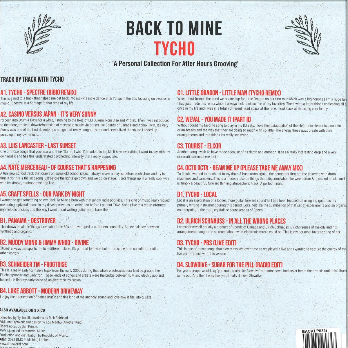 Back cover — Tycho — Back To Mine LP (2x12")