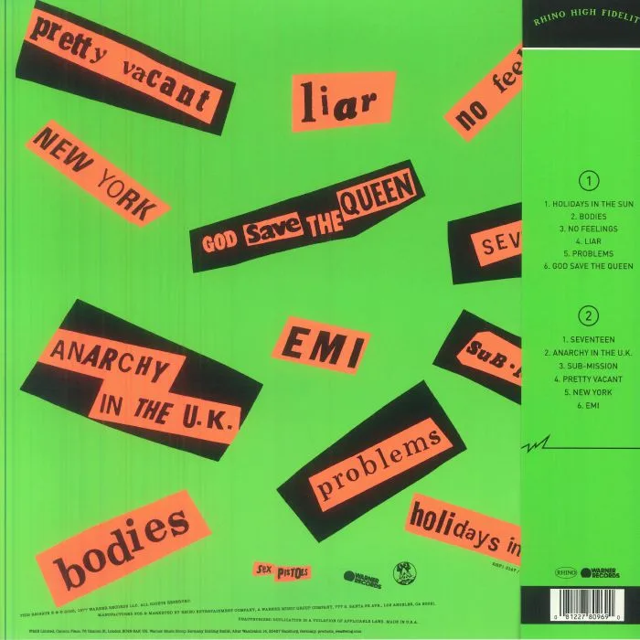 Back cover — SEX PISTOLS — Never Mind The Bollocks Here's The Sex Pistols (Rhino High Fidelity Series)
