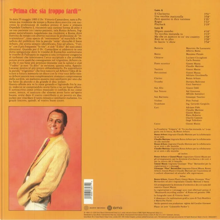 Back cover — Renzo ARBORE — Prima Che Sia Troppo Tardi (40th Anniversary Edition)