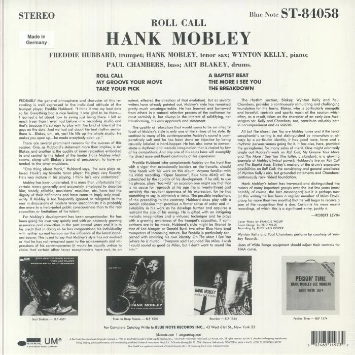 Back cover — Hank MOBLEY — Roll Call (Classic Vinyl Series)