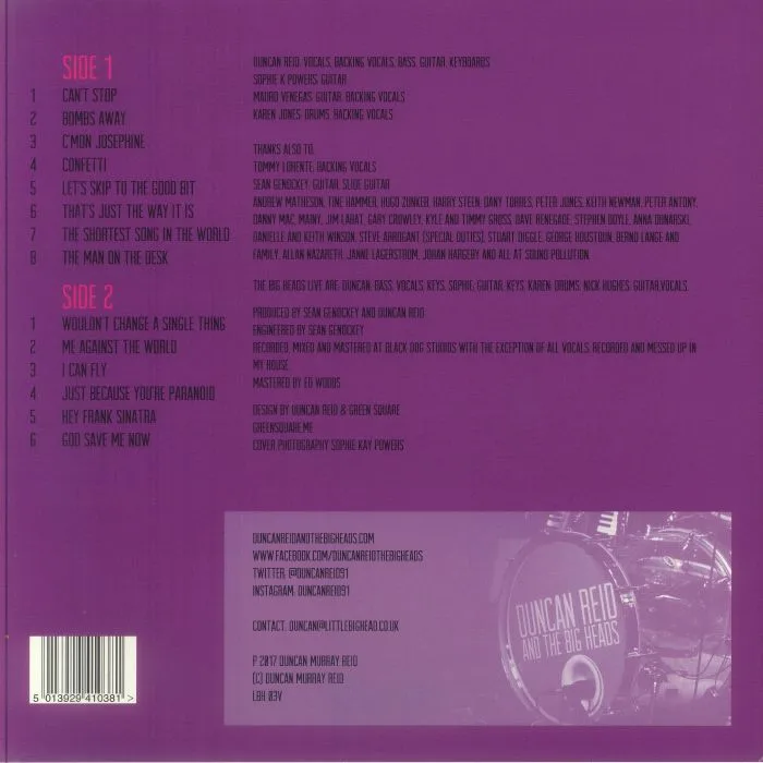 Back cover — DUNCAN REID & THE BIG HEADS — Bombs Away