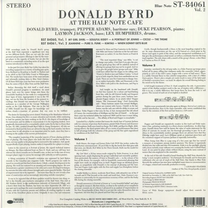 Back cover — Donald BYRD — At The Half Note Cafe Vol 2 (Tone Poet Series)