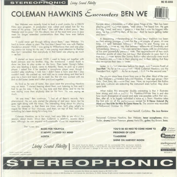 Back cover — Coleman HAWKINS / BEN WEBSTER — Coleman Hawkins Encounters Ben Webster (remastered)