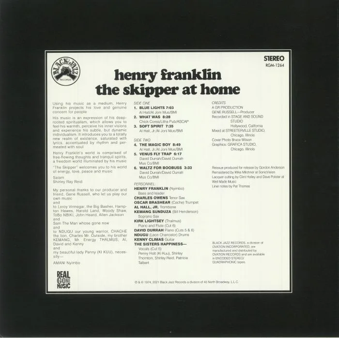 Back cover — Henry FRANKLIN — The Skipper At Home (remastered)
