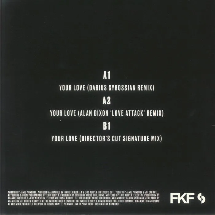 Back cover — Frankie KNUCKLES / DIRECTOR'S CUT feat JAMIE PRINCIPLE — Your Love